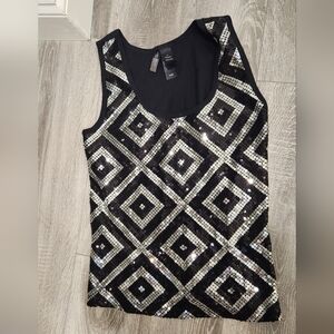 Bisou Bisou Black and Silver Sequin Tank Top